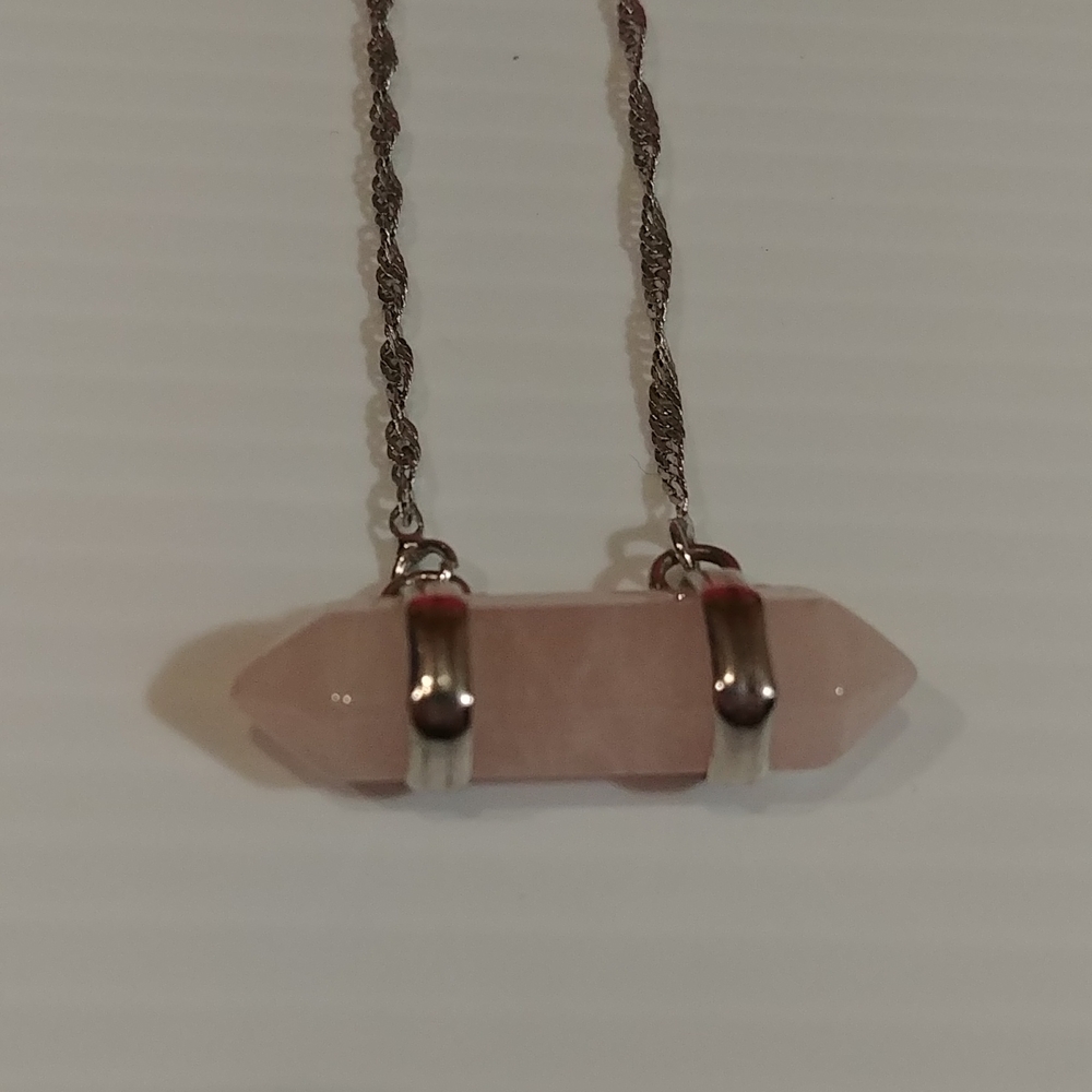 Silver Tone Necklace with Pale Pink Quartz